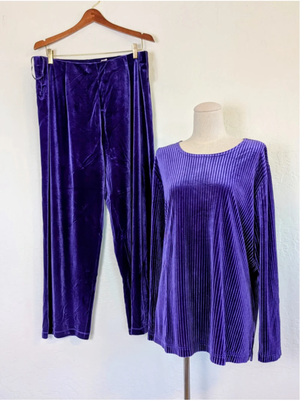 Draper’s & Damon’s Petite XL Purple Velour Lounge Set Y2K Ribbed Top Pants